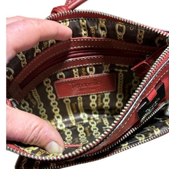Tignanello Red Pebbled Purse Leather Bag Crossbody Pocketbook signature lining - Picture 4 of 7